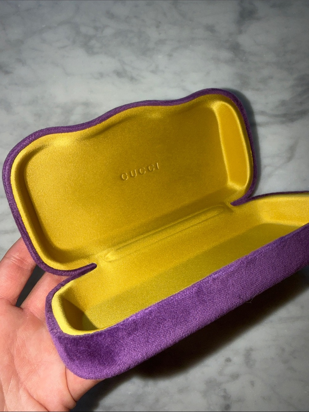 GUCCI Purple Suede Eyewear Case with Yellow Lined Interior